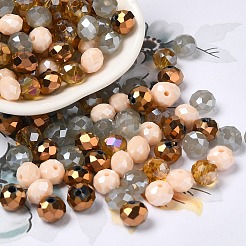 ガラスビーズ  多面カット  ロンデル  バリーウッド  8x6mm  穴：1mm  約89個/37g&nbsp;LS-EGLA-A034-SM8mm-34