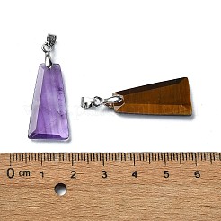 ファセットカットされた天然と合成の混合宝石ペンダント  台形チャーム、プラチナメッキの鉄スナップ付きバチカン  25x13x4mm  穴：5.5x4mm&nbsp;G-P519-05P