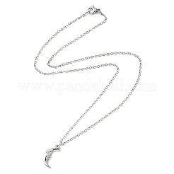 変色しない304ステンレススチール製ペンダントネックレス（女性用）  ムーン  17.52インチ（44.5cm）  ペンダント：17x9mm&nbsp;NJEW-JN04387-03
