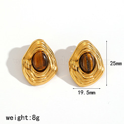 304ステンレススチール製、天然タイガーアイのスタッドピアス  ナゲット  ゴールドカラー  25x19.5mm&nbsp;WG960D6-02