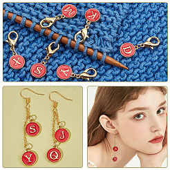 36Pcs 36 Style Letter A~Z & Number 0~9 Flat Round Alloy Enamel Pendant Stitch Markers&nbsp;HJEW-NB00019