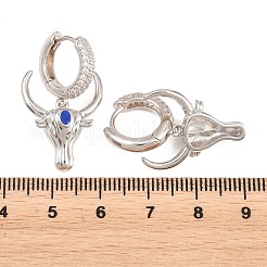 真鍮マイクロパヴェキュービックジルコニアダングルフープピアス  牛  エナメル  鉛フリー＆カドミウムフリー  長持ちメッキ  ラックめっき  プラチナ  30x17mm&nbsp;EJEW-G471-46P