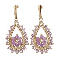 Teardeop Glass Beaded & Dyed Natural Malaysia Jade Dangle Stud Earrings&nbsp;EJEW-MZ00707-03