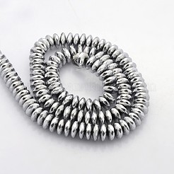 電気メッキ磁気無し合成ヘマタイトビーズ連売り  ファセットロンデル  プラチナメッキ  8x3mm  穴：1mm  約106個/連  15.1インチ&nbsp;G-J208H-01