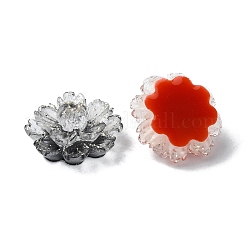 金色のグリッターパウダー入りの花樹脂カボション  暗闇で光る  カラフル  17.5x17.5x8.5mm&nbsp;CRES-Q006-07A