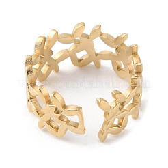 304ステンレススチール中空リーフオープンカフリング  14KGP本金メッキ  内径：17mm&nbsp;RJEW-D002-09G