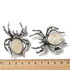 デュアルユースアイテム 合金パヴェ染めシェルスパイダーブローチ  ジェットラインストーン付き  アンティークシルバー  パパイヤホイップ  57.5~58x41.5~42x12.5mm  穴：4x3mm&nbsp;JEWB-C026-04E-AS