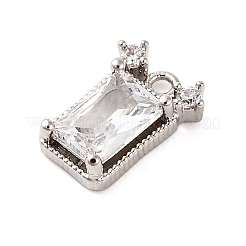 真鍮舗装クリアキュービックジルコニアチャーム  プラチナ  長方形  10x7x2mm  穴：1mm&nbsp;LS-KK-Z051-01P-01