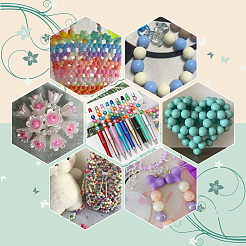 DIYビーズジュエリー作りの発見キット  プラスチック、アクリル、ポリマー粘土、樹脂ラインストーンビーズを含む  ラウンド  ホワイト  102個/箱&nbsp;DIY-PH0020-69