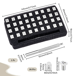 DIYの文字と数字のスタンピングパンチツールセット  ジン合金スタンプとハンドルセット  プラチナ  95x145x18mm&nbsp;TOOL-WH0164-02P-02