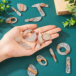 14Pcs 7 Styles Transparent Resin & Walnut Wood Pendants&nbsp;RESI-BY0001-06