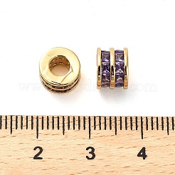 真鍮製マイクロパヴェキュービックジルコニアビーズ  18KGP本金メッキ  フラットラウンド  インディゴ  8x6mm  穴：1mm&nbsp;KK-D093-04G-02