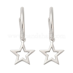 女性用スター925スターリングシルバーフープピアス  プラチナ  18x7.5mm&nbsp;EJEW-G427-02P
