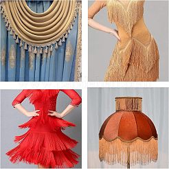ポリエステルラテンフリンジレース  洋服アクセサリーデコレーション  DIYレーストリム刺繡生地  レッド  6-1/8インチ（155mm）  10m /カード&nbsp;OCOR-WH0064-43B