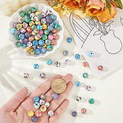 手作りの花柄ポリマー粘土ビーズ120個  ラウンド  ミックスカラー  9~10mm  穴：1~2mm&nbsp;CLAY-PA0001-24B