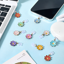 10 個のプラスチックモバイル防塵プラグ  合金エナメルペンダント付き  花  ミックスカラー  33mm&nbsp;HJEW-SC00186