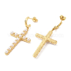 ABS Imitation Pearl Cross Dangle Stud Earrings&nbsp;EJEW-K248-18G