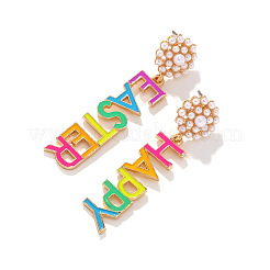 Word HAPPY Easter Zinc Alloy Enamel Dangle Stud Earrings&nbsp;FS-WGD7265-01