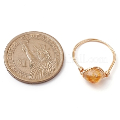 楕円形の天然シトリンの指輪  女性用銅線巻き指輪  内径：17mm&nbsp;RJEW-JR00796