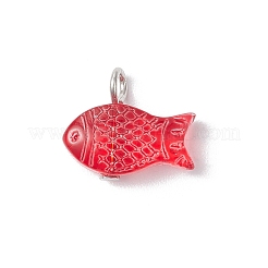 魚のスプレー塗装ガラスペンダント  プラチナ鉄ループ付き  ミックスカラー  13x15x5mm  穴：2.5mm&nbsp;PALLOY-JF03779
