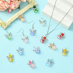 60色グラデーションカラーガラスペンダント10個  アンティークシルバー、プラチナ合金、鉄の金具付き  天使  ミックスカラー  22mm  6個/カラー&nbsp;PALLOY-CJ00061