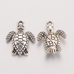 チベット風亜鉛合金チャーム  カドミウムフリー＆鉛フリー  ウミガメ  アンティークシルバー  16x12.5x3mm  穴：2mm&nbsp;X-TIBEP-S287-38