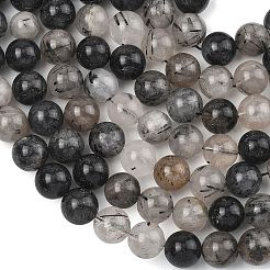 Natural Tourmalinated Quartz/Black Rutilated Quartz Beads Strands&nbsp;G-D361-01A-10mm