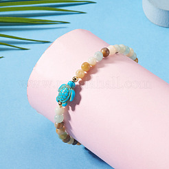 Ocean Dyed Synthetic Turquoise Turtle & Natural Flower Amazonite Round Beaded Anklets&nbsp;AJEW-TA00062