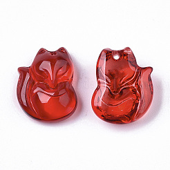 透明スプレー塗装ガラスペンダント  キツネ  レッド  18x14x7mm  穴：1mm&nbsp;GLAA-N035-09A-F01