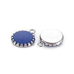 304ステンレススチールエナメルチャーム  ステンレス鋼色  フラットラウンド  ダークブルー  13.5x10.5x3mm  穴：1.6mm&nbsp;LS-STAS-Q241-014A