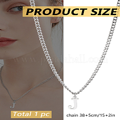 304ステンレススチールレターペンダントネックレス1個  ステンレス鋼色  鉛フリー＆ニッケルフリー＆カドミウムフリー  文字J  15.16インチ（38.5cm）〜16.54インチ（42cm）  文字：1mm&nbsp;NJEW-LP0001-33J-P