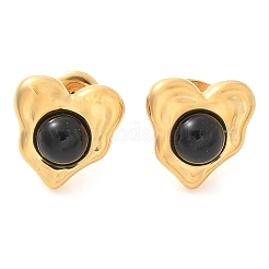 Natural Obsidian & Ion Plating(IP) 304 Stainless Steel Heart Stud Earrings&nbsp;EJEW-A118-04G-01