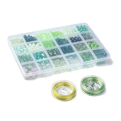 DIYブレスレット作りキット  アクリル＆プラスチックパールビーズを含む  バイコーン & 竹スティック & キューブ & チップス & ベア & ボウコン  グリーン  710個/セット&nbsp;DIY-FS0005-19