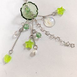ガラス＆アクリル携帯ストラップ  スター  緑黄  14cm&nbsp;HJEW-SW00087-04