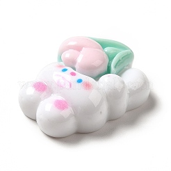 オペーク樹脂カボション  兎  ホワイト  花柄  22.5x16x8.5mm&nbsp;RESI-E030-01C