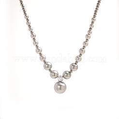 304 Stainless Steel & Shell Pearl Round Graduated Beaded Necklaces&nbsp;NJEW-OY002-32