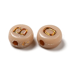 メッキアクリルビーズ  ゴールドライン入り  水平穴  アルファベット付きフラットラウンド  小麦  6.5~7x3.5~4mm  穴：1.6mm  3600G /約500g&nbsp;OACR-P017-A09