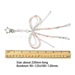 蝶結びのガラスシードとアクリルペンダント装飾  亜鉛合金スイベルカニカン付き  ミックスカラー  220mm&nbsp;HJEW-FZ00037