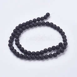 天然溶岩岩ビーズ連売り  染め  ラウンド  ブラック  6.5~7mm  穴：1mm  約62個/連  15.3インチ（39cm）&nbsp;G-J346-37-6mm
