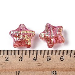 UVメッキ透明アクリルビーズ  スター  虹色の  インディアンレッド  18x19x10mm  穴：2mm  約355個/500g&nbsp;OACR-G051-01A