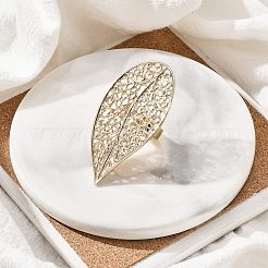 女性用アジャスタブルリング  ライトゴールド  葉  葉：54x27.5mm  内径：18mm&nbsp;RJEW-B108-06KCG-02