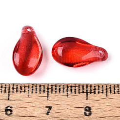 透明なガラスのティアドロップチャーム  金粉付き  レッド  14~15x8x6~7mm  穴：1.2mm&nbsp;GLAA-T030-03A