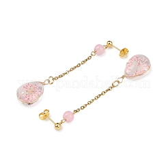 Glass & Dried Flower Teardrop Pendant Necklace & Stud Earring Sets&nbsp;SJEW-JS01340