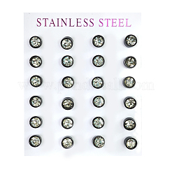 304ステンレススチール製イヤリング  ラインストーン付き  フラットラウンド  クリスタル  ガンメタ色  14mm  ピン：0.7mm&nbsp;STAS-I113-01B