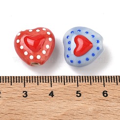 Heart Pattern Handmade Porcelain Enamel Beads&nbsp;PORC-G016-03