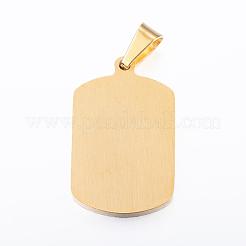 304ステンレススチールクリスタルラインストーン長方形アッラーペンダント付き  アラビアペンダント  ゴールドカラー  32x20x3mm  穴：4.5x9mm&nbsp;STAS-E093-11G