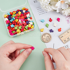 合成ターコイズビーズ連売り150本  染め  クロス  カラフル  10x8x3mm  穴：1mm&nbsp;TURQ-ME0001-01D
