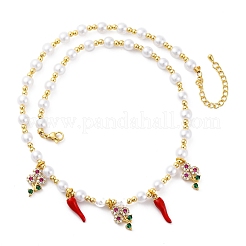 Brass Micro Pave Clear Cubic Zirconia Beaded Necklaces&nbsp;NJEW-Z059-06G-01