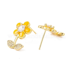 Enamel Flower of Life Stud Earrings with Clear Cubic Zirconia&nbsp;EJEW-I266-12G-05