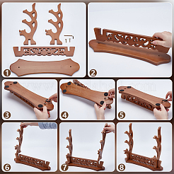 3段デスクトップ中空MDFボード剣ディスプレイラック  淡い茶色  38.5x10.1x31.5cm&nbsp;ODIS-WH0108-083B-02